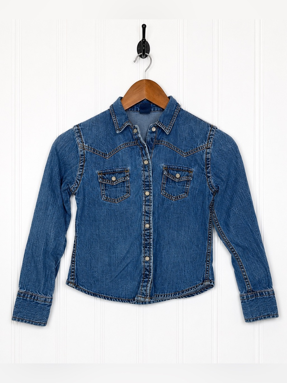 Gap Kids Medium (7-8) Denim Western Snap Button Shirt Blue Long Sleeve